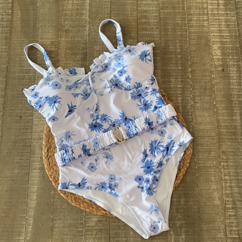 Floral Blue and White Women's One Piece Swimsuit